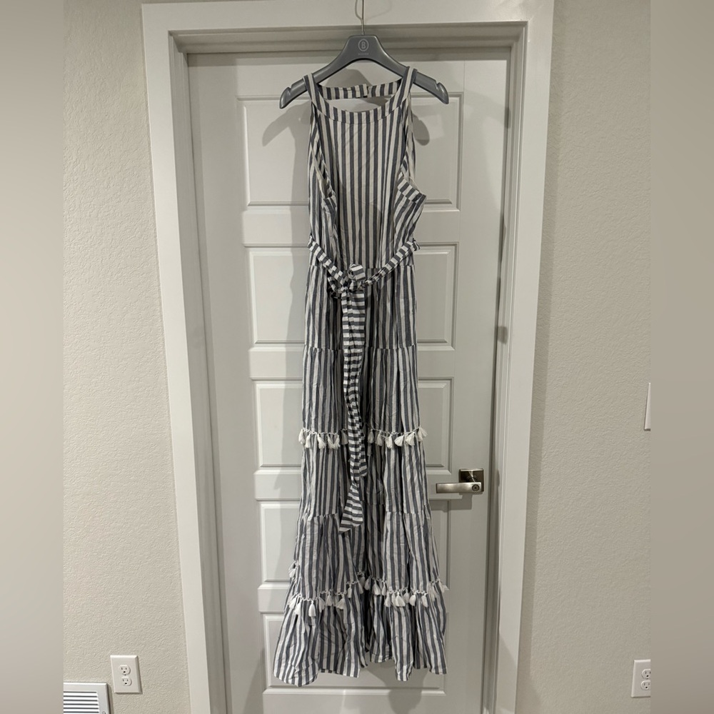 Striped Sleeveless Maxi Dress with tassels